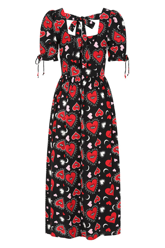 Hell Bunny Kate Heart Dress Maxi Funky Heart and Eye Print -  PRE-ORDER estimated dispatch 15 February 2025