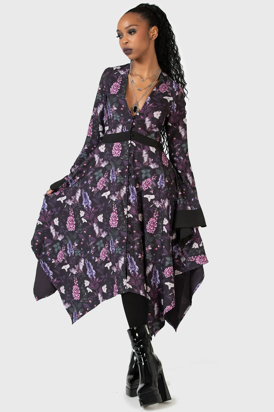 Killstar Ianthe Maxi Dress Floaty Floral Cottagecore with Bats