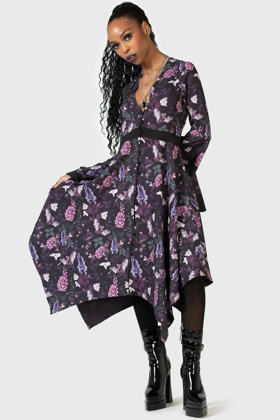 Killstar Ianthe Maxi Dress Floaty Floral Cottagecore with Bats