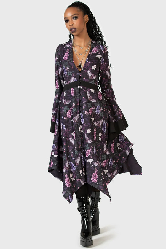 Killstar Ianthe Maxi Dress Floaty Floral Cottagecore with Bats