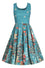 Dolly & Dotty Amanda Dress in Santa is Back in Town Teal Blue Print