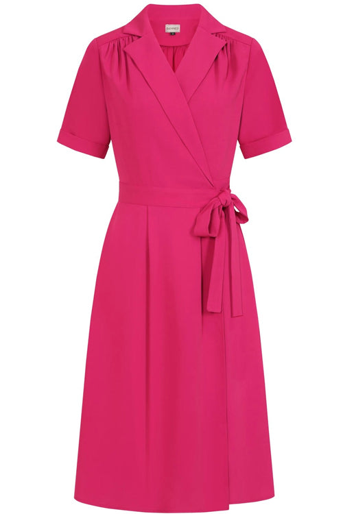 Banned Retro Judy Wrap Flared Dress in Berry Pink 1940s Style