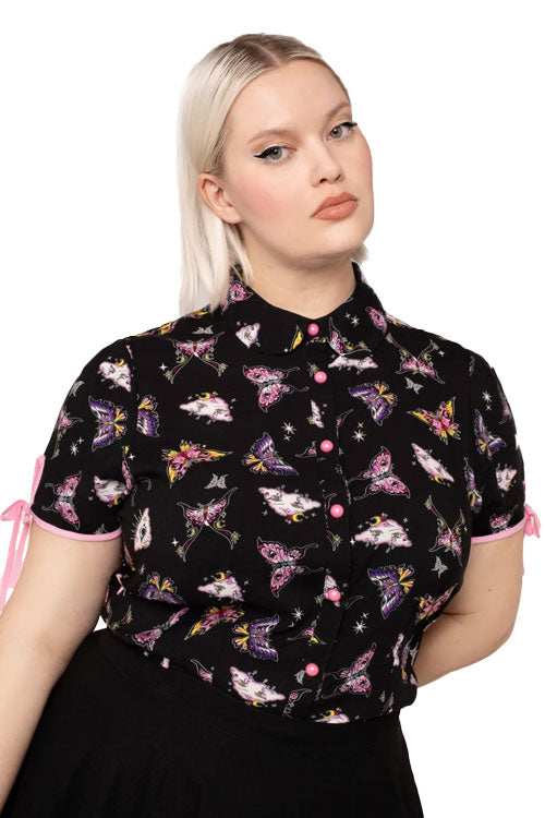 Hell Bunny Kocho Blouse Trippy Butterfly Print