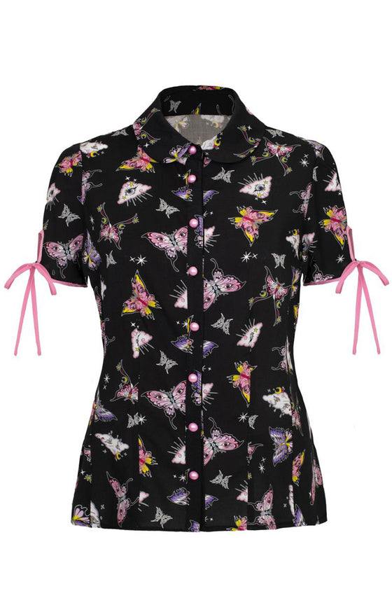 Hell Bunny Kocho Blouse Trippy Butterfly Print