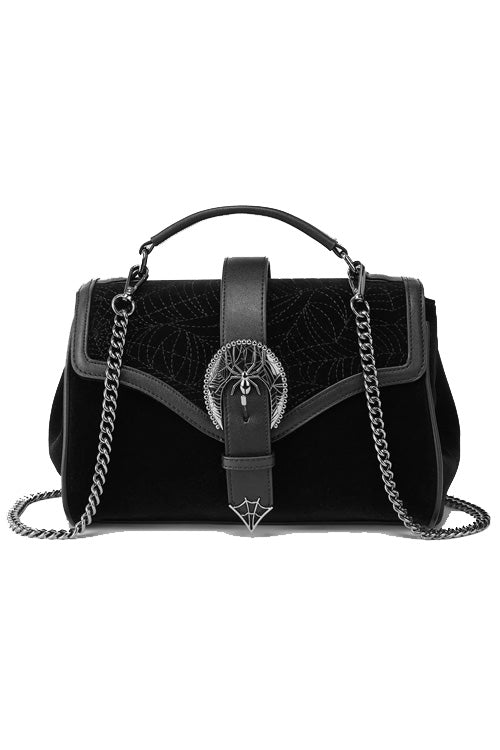 Killstar Lady Arachne Velvet Handbag with Web Embroidery and Spider Buckle