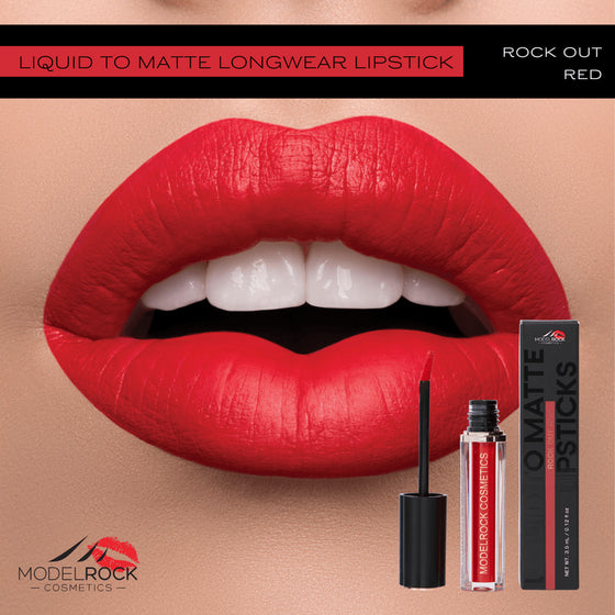 Model Rock Liquid to Matte Lipstick in Shade - Rock-out Red