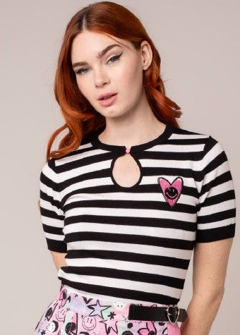 Hell Bunny Robbie Top Knitted with Stripes Smiley Collab