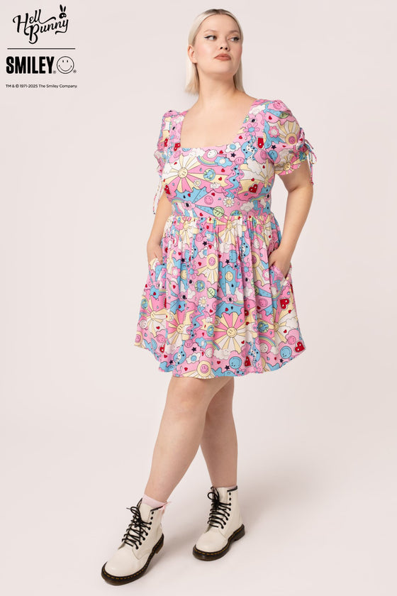 Hell Bunny Loulou Mini Dress Happy Sunny Print Smiley Collab