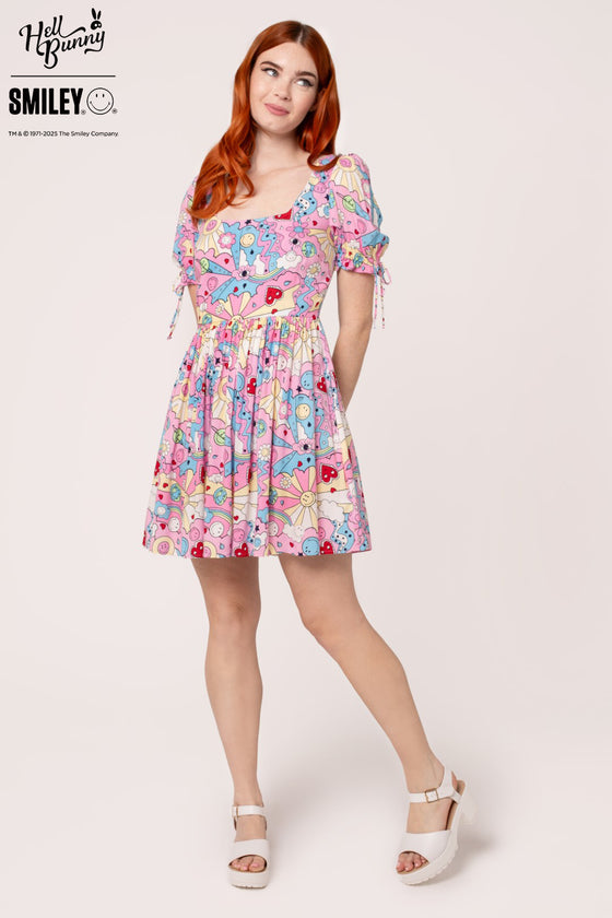 Hell Bunny Loulou Mini Dress Happy Sunny Print Smiley Collab