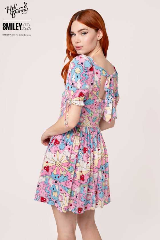 Hell Bunny Loulou Mini Dress Happy Sunny Print Smiley Collab