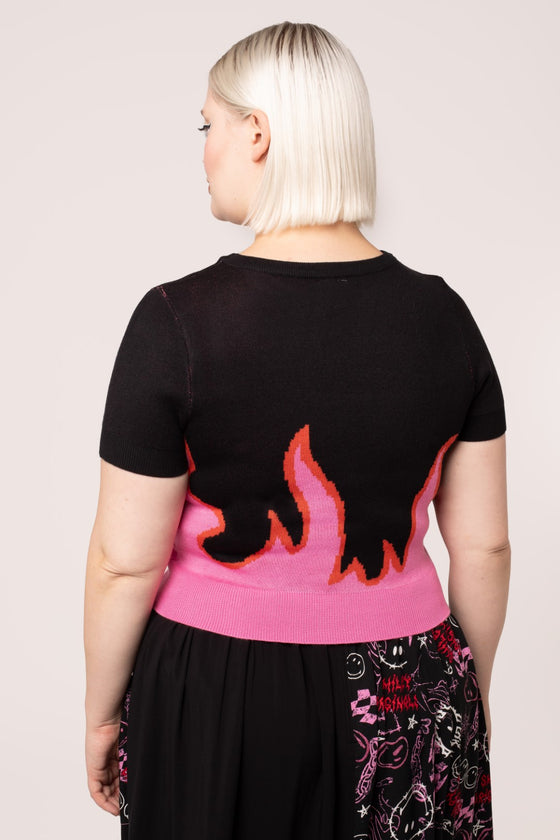 Hell Bunny Dylan Top Knitted with Flame Design Smiley Collab