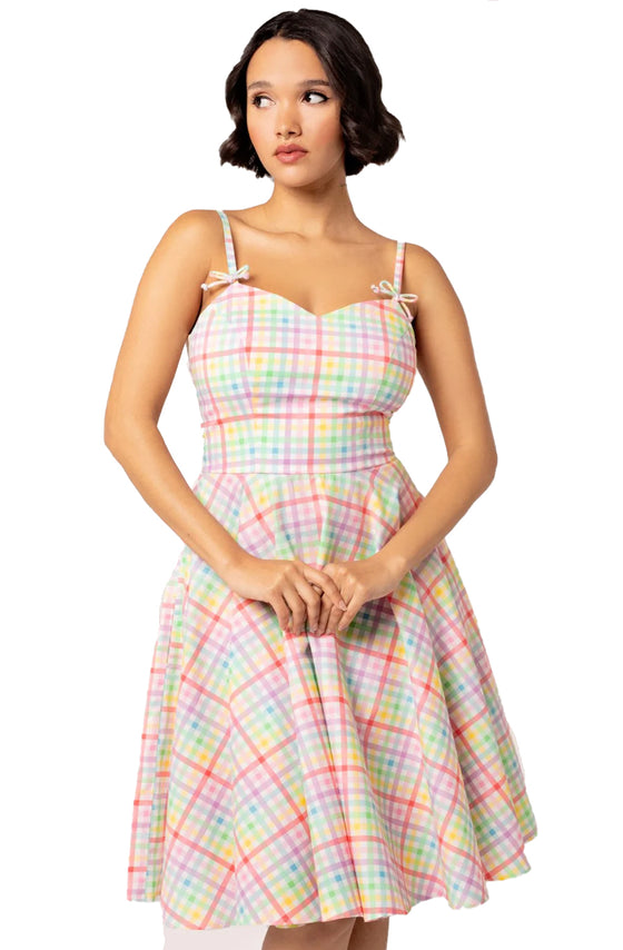 Hell Bunny Suzon Knee Dress Rainbow Gingham Plaid Check - PRE-ORDER estimated dispatch 7 February 2025