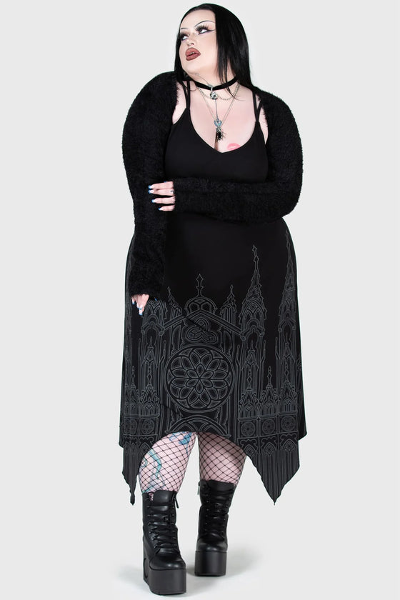 Killstar Unholy Oath Maxi Dress with Hanky Hem and Cathedral Print