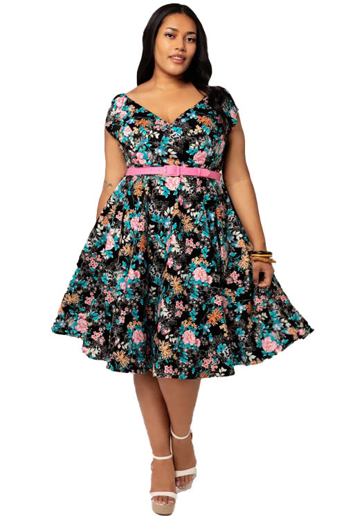 Hell Bunny Umi Dress Traditional Floral Print in Black