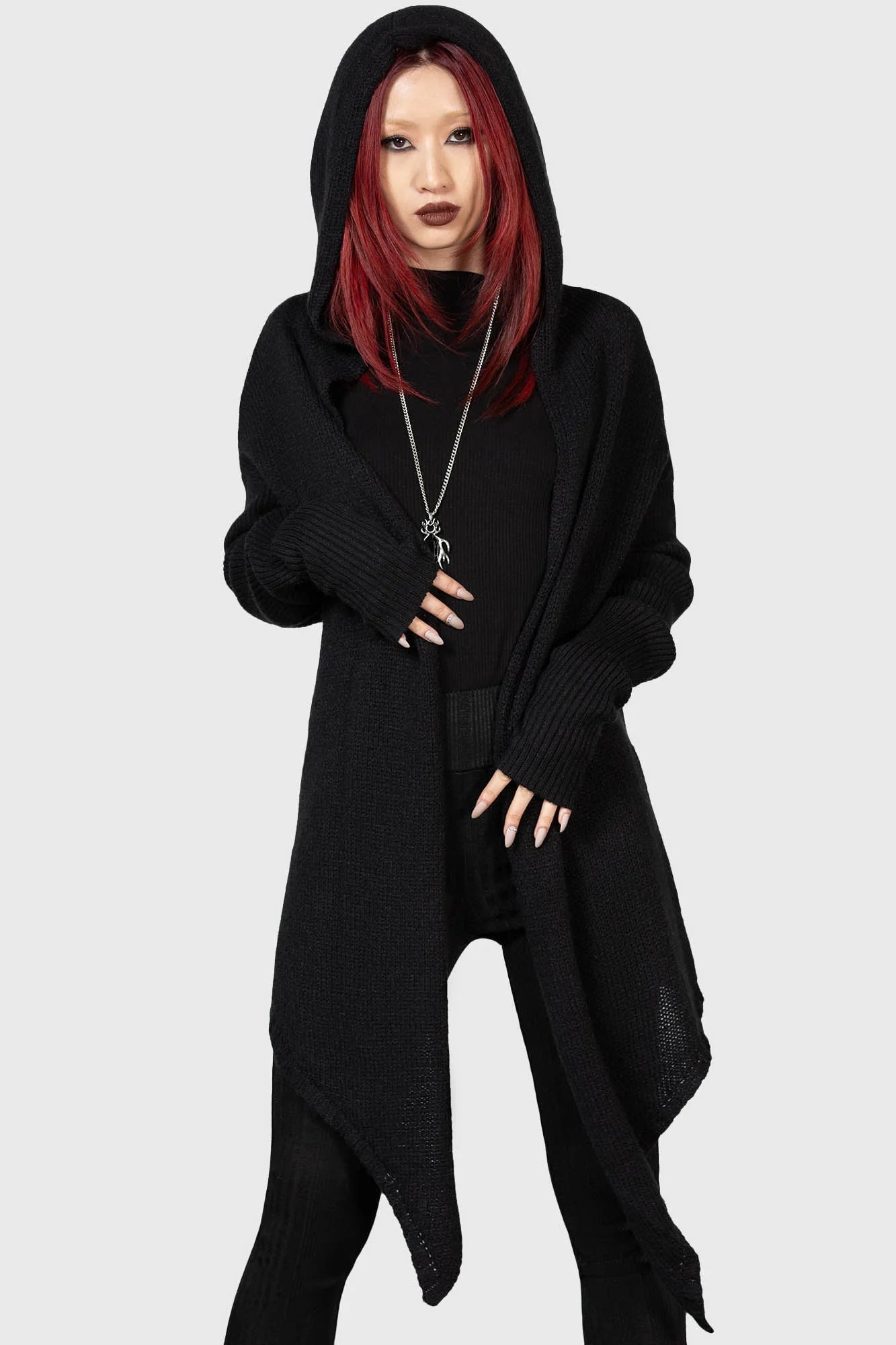 Black knit and mesh Akira snake shops hooded cardigan