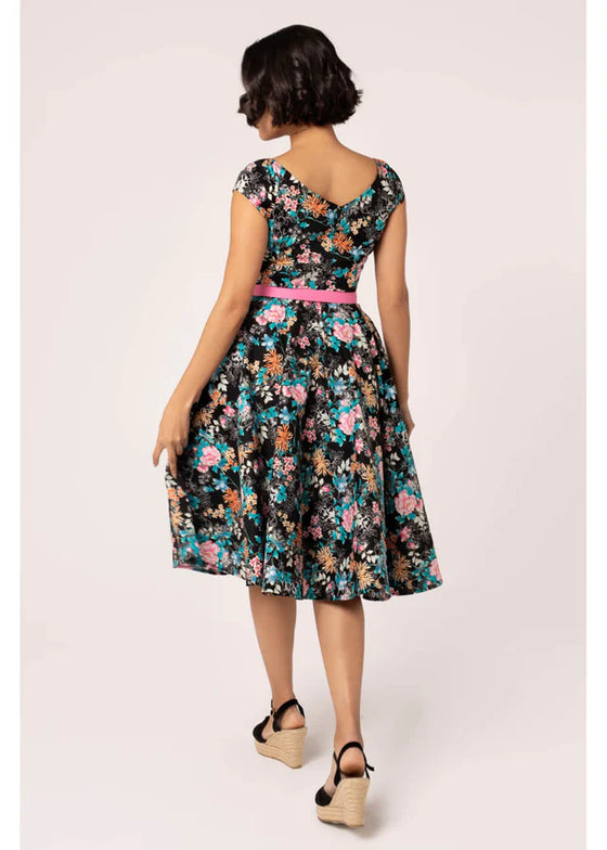 Hell Bunny Umi Dress Traditional Floral Print in Black