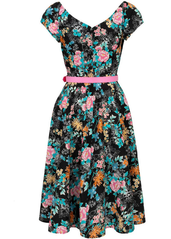 Hell Bunny Umi Dress Traditional Floral Print in Black