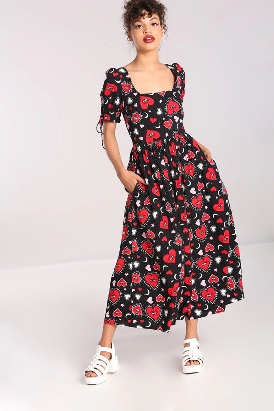 Hell Bunny Kate Heart Dress Maxi Funky Heart and Eye Print -  PRE-ORDER estimated dispatch 15 February 2025