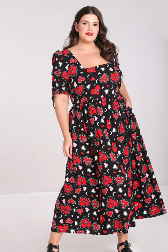 Hell Bunny Kate Heart Dress Maxi Funky Heart and Eye Print -  PRE-ORDER estimated dispatch 15 February 2025