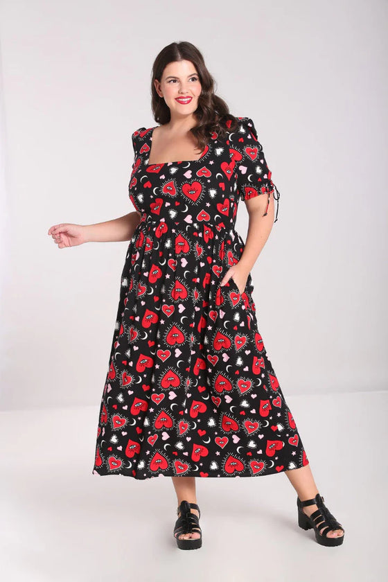 Hell Bunny Kate Heart Dress Maxi Funky Heart and Eye Print -  PRE-ORDER estimated dispatch 15 February 2025