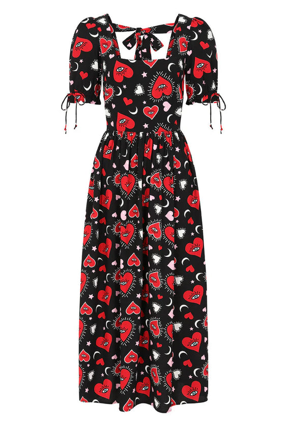 Hell Bunny Kate Heart Dress Maxi Funky Heart and Eye Print -  PRE-ORDER estimated dispatch 15 February 2025